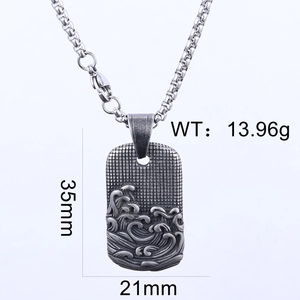 Détail du pendentif totem vague vintage en acier inoxydable avec mesures précises