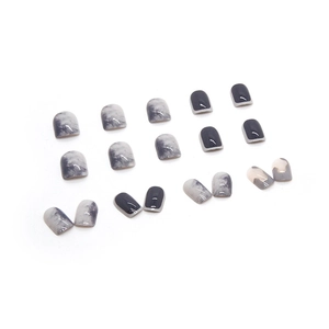 Glacier blue gradient press-on nails with minimalist chic marble texture design