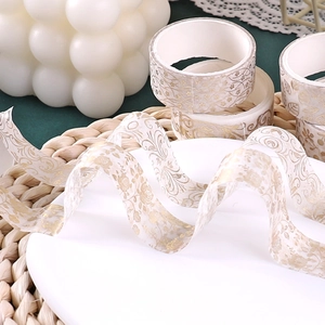 Floral gold foil washi tape with cream background for DIY scrapbooking and decoration