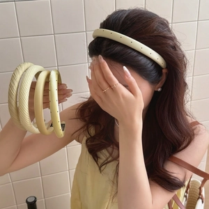 Women Padded Sponge Headband French Retro Polka Dot Gingham Fabric Satin Hair Hoop Korean Sweet Style