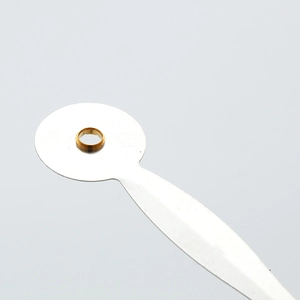 Minimalist silver aluminum clock hands with brass hub for quartz watch repair