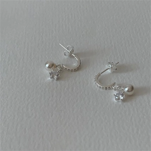 Minimalist Artificial Pearl And Zircon Dangle Hoop Earrings With 925 Sterling Silver Earring Post Elegant Korean Fashion For Women