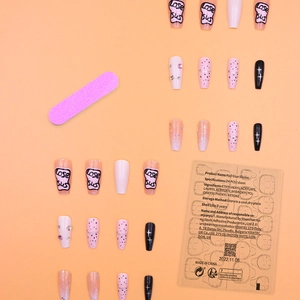 Pink graffiti and glitter press-on nail kit with 24 pieces and adhesive tools
