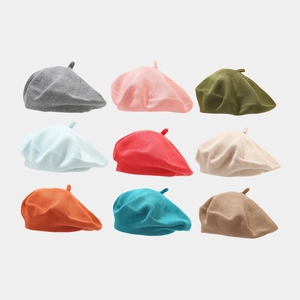 Knit Beret Hat Cotton Solid Color French Artist Painter Cap Retro Chic For Women Autumn Spring Breathable Soft Headwear
