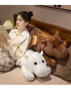 Soft plush white and brown horse pillow dolls with gold wings for bedroom comfort