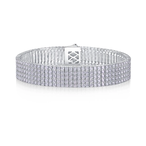 Elegant triple-row tennis bracelet with shimmering white stones and secure box clasp