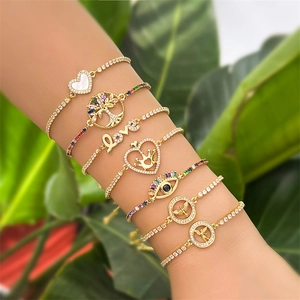 Adjustable Copper Zirconia Charm Bracelet For Women Vintage Heart Evil Eye Tree Of Life Angel Love Fashion Hand Jewelry