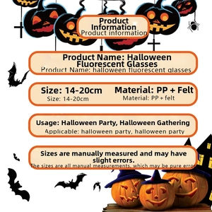 Detail specifications for Halloween fluorescent glasses made of PP and felt fabric