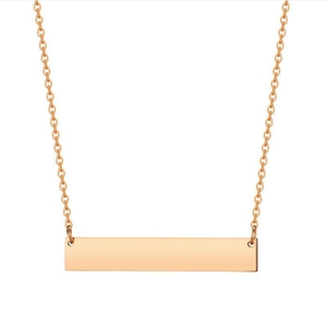 Minimalist rose gold stainless steel bar necklace with a polished rectangle pendant
