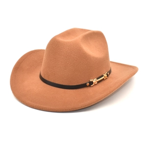 Women British Vintage Woolen Fedora Hat Western Cowboy Jazz Hat With Metal Buckle Belt Wide Brim Sunshade Party Fedora Cap