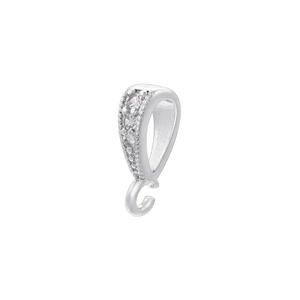 Macro view of silver pendant clasp with sparkling cubic zirconia for jewelry making