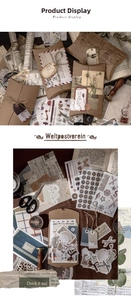 Dettaglio di adesivi vintage in carta con funghi e farfalle e etichette decorative