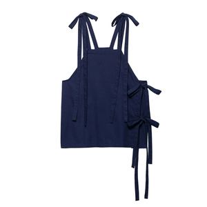 Deep blue linen top and sarong skirt set with bow tie design on white background