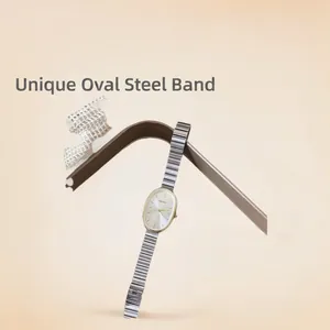Elegant oval steel strap quartz watch with luxury two-tone metal bracelet for women