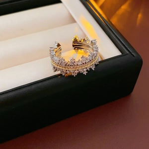 Detailed view of adjustable double-layer crown ring with micro-pave cubic zirconia