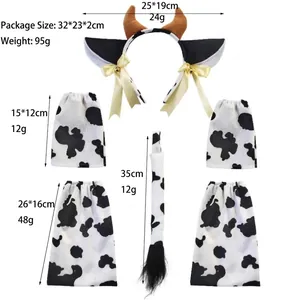 6-piece plush cow costume set with headband, ears, tail and leg warmers for Halloween
