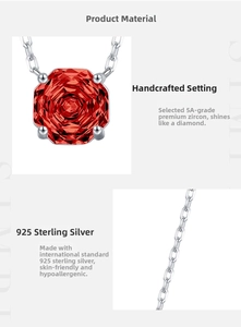 Close-up of S925 sterling silver necklace featuring an octagonal red zircon pendant