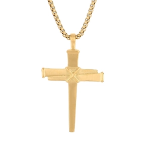 Collier hip hop avec pendentif croix en clou doré en acier titane et chaîne boîte homme
