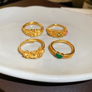 24k gold-plated floral adjustable rings set with zircon accents for a vintage look