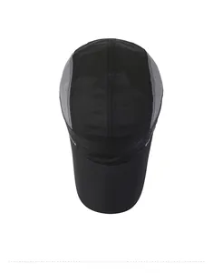 Top view of lightweight mesh running cap in black and gray with SDR logo detail