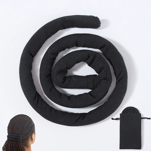 Flexible black fabric dreadlock hair tie set with matching storage pouch in white background