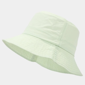 Detail of mint green quick-dry bucket hat with reinforced stitching on the brim