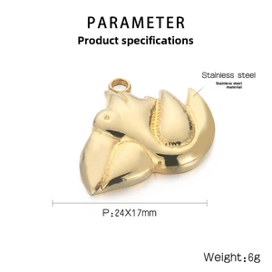 Macro view of 24x17mm stainless steel pelican bird pendant with size and weight specs