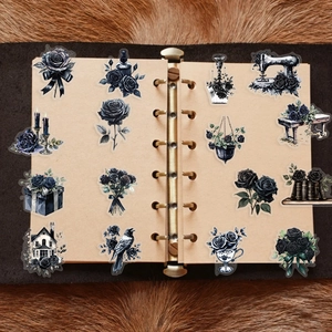 Set di 50 adesivi rose gotiche scure con corvo nero e motivi vintage per scrapbooking