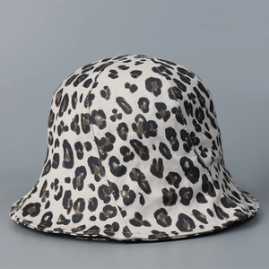 Detailed view of leopard print bucket hat with durable canvas texture and clear stitching