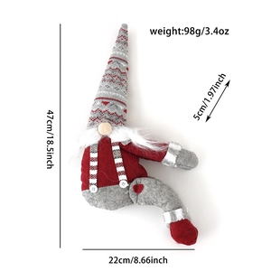 Detailed dimension guide for Christmas gnome curtain tieback showing 47cm height and 22cm width