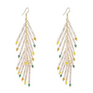 Elegant gold geometric tassel drop earrings with colorful beads and crystal twist tubes