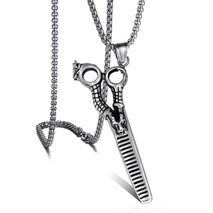 Vintage Stainless Steel Chain And Alloy Pendant Necklace Punk Hip Hop Scissors Lion Wolf Cross Guitar Jewelry For Men Women