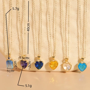 Classic glass heart and square pendant necklaces in multiple colors with golden chain