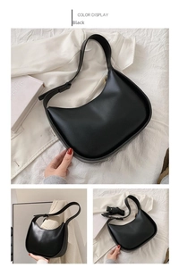 Détails d'un sac bandoulière en cuir PU noir avec fermeture éclair dorée et sangle ajustable