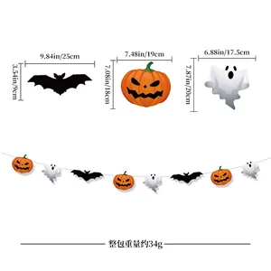 Halloween party banner set with bat pumpkin and ghost paper cutouts including dimensions