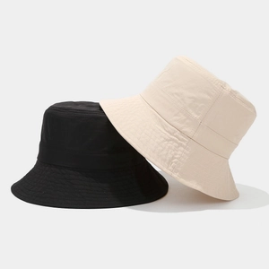 Quick-dry breathable bucket hats in black and beige with durable reinforced stitching