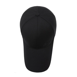 Men's black baseball cap with extra long brim and 'Sport' embroidery for sun protection