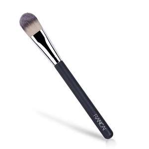 Professional flat round foundation brush with black matte handle and silver metal ferrule