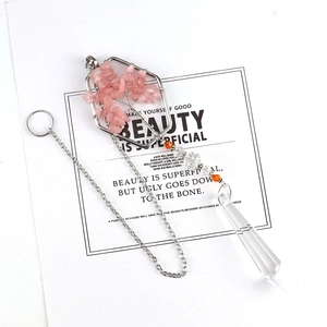 Pink rose quartz tree of life crystal necklace with faceted prism pendant and silver chain