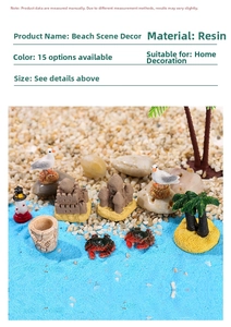 Detailed macro view of 15 resin miniature beach ornaments for DIY micro-landscapes