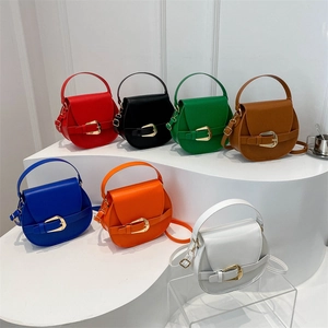 Women Crossbody Saddle Bag PU Leather Top Handle Gold Buckle Elegant Korean Style Solid Color Shoulder Handbag