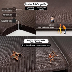 Thick non-slip brown PU leather kitchen mat with 18mm foam core and oilproof texture