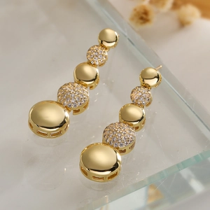 Chic 18K gold plated copper teardrop earrings with sparkling cubic zirconia stones