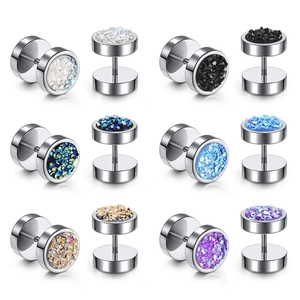 Dumbbell shaped titanium steel stud earrings with colorful crystal stones in six colors