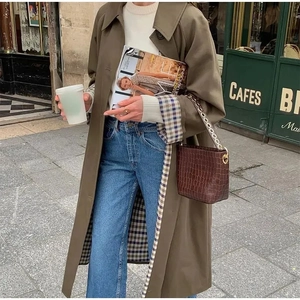 Damen Trenchcoat Mittellang Einreihig Revers Windjacke Plaid Futter Casual Locker Streetwear Oberbekleidung