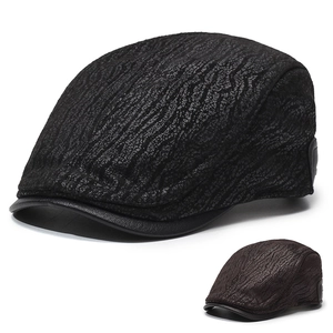 Casquette Plate Homme Rétro Visière Cuir PU Texturée Ajustable Automne Hiver Chaude Newsboy Béret