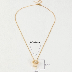 Gold sunflower pendant necklace with shimmering crystals and 40+5cm adjustable chain