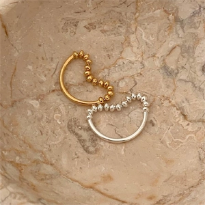 Minimalist 925 sterling silver beaded rings in gold and silver finishes for women