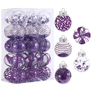 Set of 6cm purple PET painted transparent Christmas balls for tree decorations