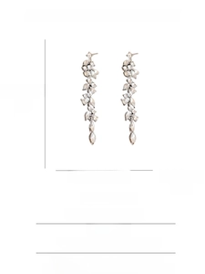 Detail showing dimensions of silver leaf tassel earrings with rhinestone and S925 needles